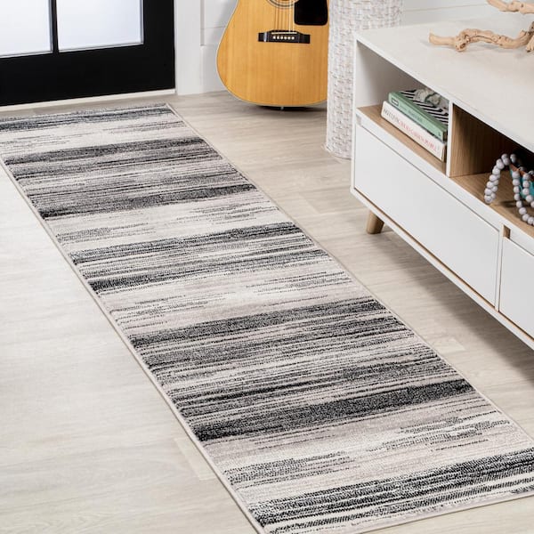 JONATHAN Y Austin Gray/Black 2 ft. x 8 ft. Gradient Striped Runner Rug