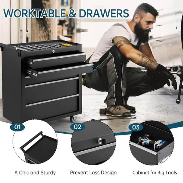 PioneerWorks 5-Drawer Rolling Tool Chest - Heavy Duty Metal