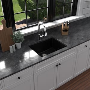 Black Quartz 24.38 in Single Bowl Undermount Kitchen Sink