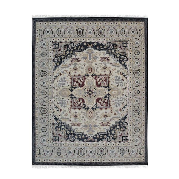 EORC Beige 2 ft. 6 in. x 8 ft. Hand Knotted Wool Traditional Heriz Design Weave Area Rug