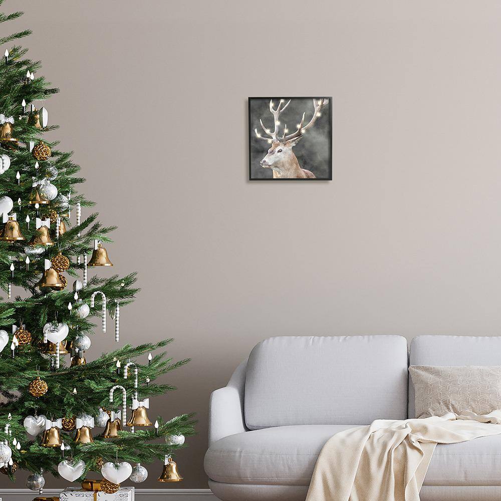 Holiday Lights on Antlers Black Framed Canvas Print