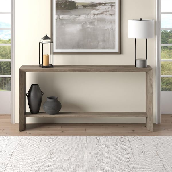 Meyer&Cross Osman 64 in. Antiqued Gray Oak Rectangle MDF Top Console Table