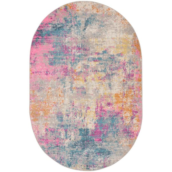 Nourison Passion Ivory Multicolor 6 ft. x 9 ft. Abstract Contemporary Oval Area Rug