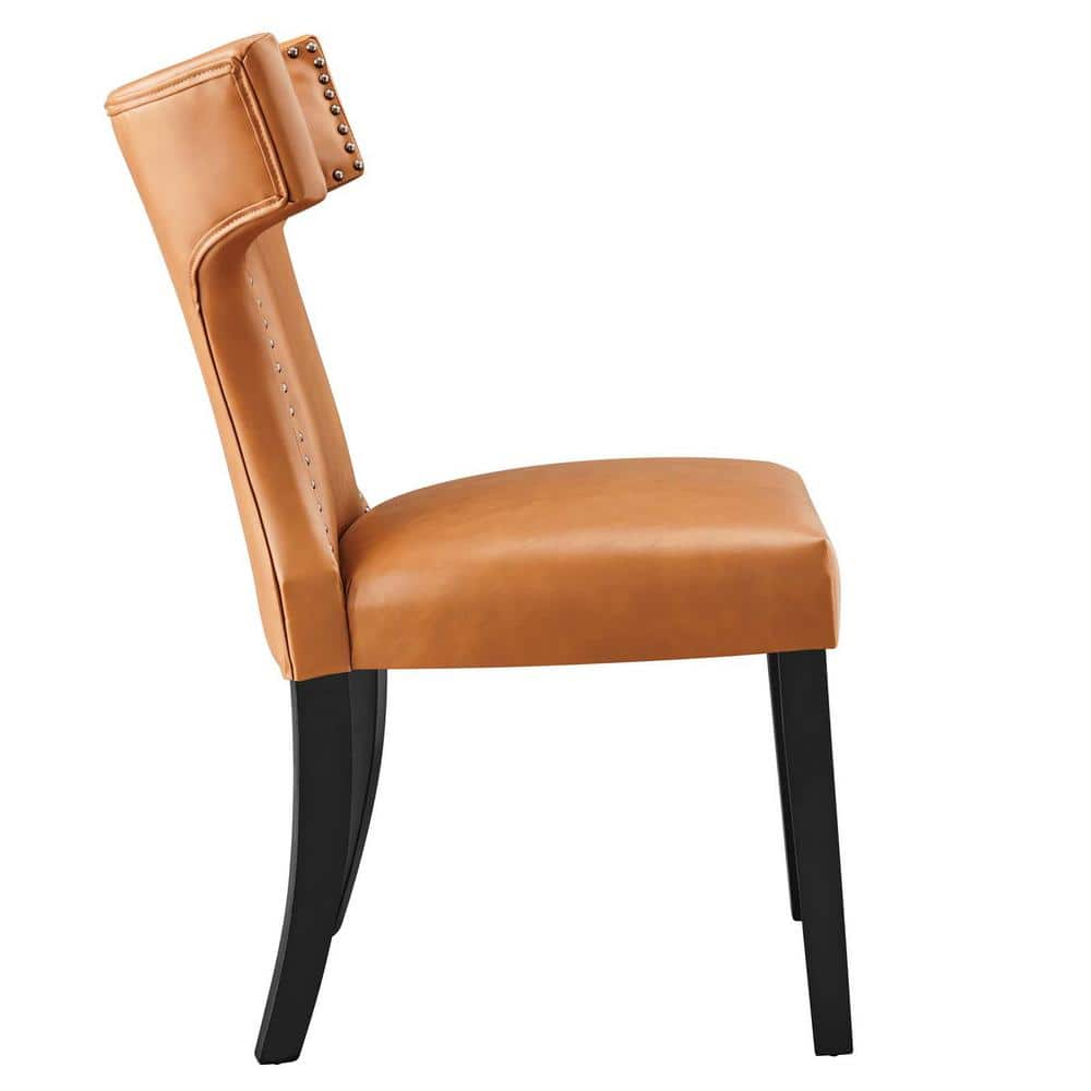 Tan Vegan Leather Upholstered Side Chair with Wood Legs