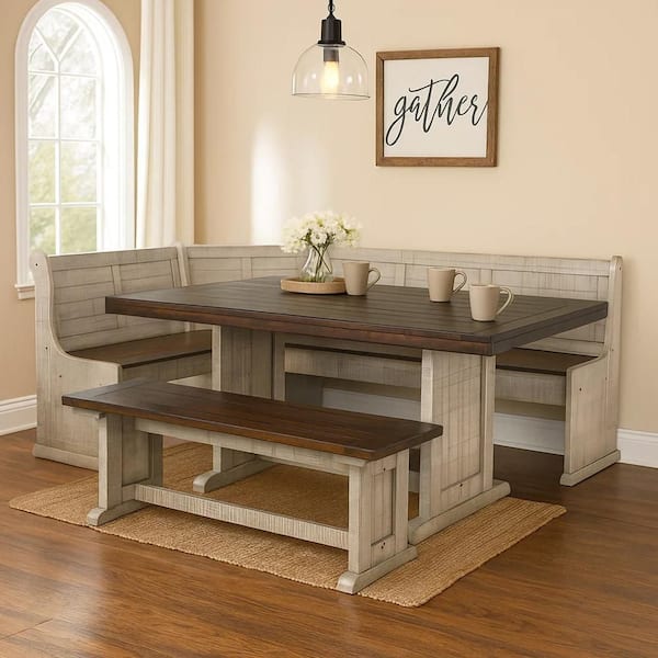Camie 4-Piece Rectangle Gray and Brown Wood Top Sled Dining Table Set Seats 4