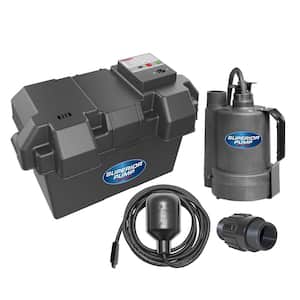12-Volt Submersible Emergency Battery Backup Sump Pump System with Tethered Float Switch