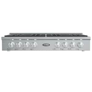 48 in. Gas Range Top in Stainless-Steel with 8 Sealed Italian Burners and Stovetop Knobs