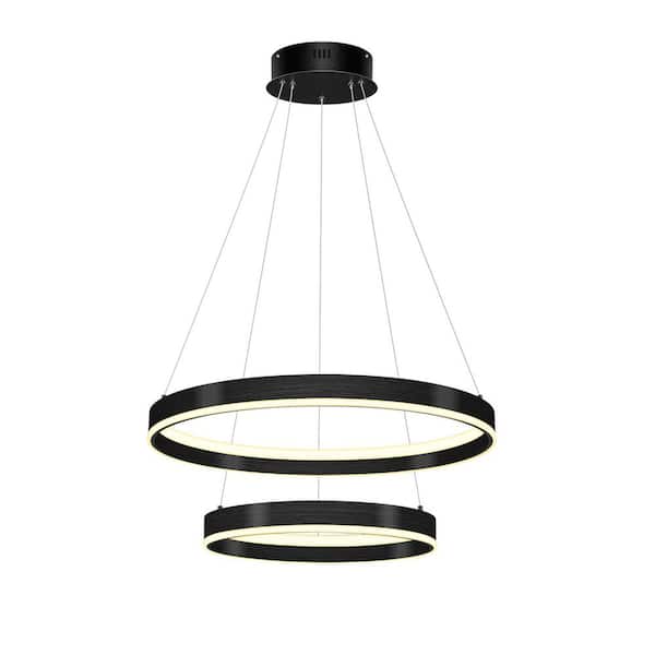Unbranded 2 Light Dimmable Integrated LED Black Modern Circular Chandelier for Kitchen, Dining Room, Living Room, Bedroom, Villa