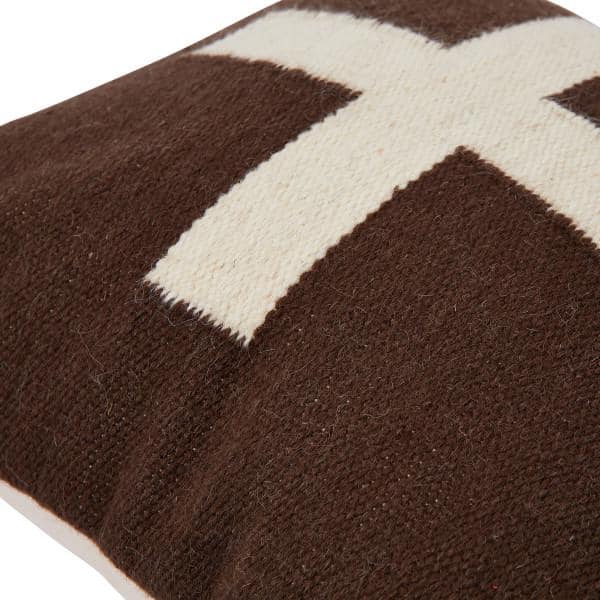 Brown and Cream Cotton Wool Square Throw Pillow