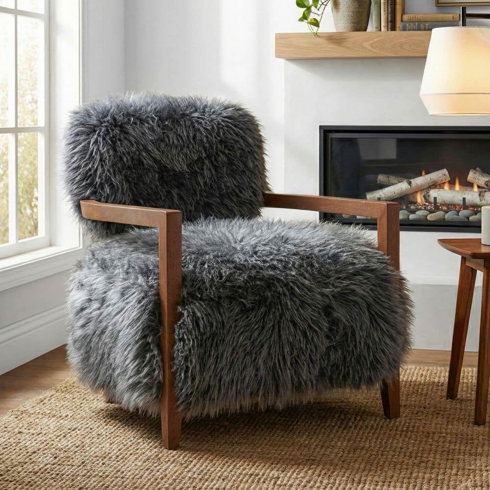 Furniture of America Ambi Modern Charcoal Gray Faux Fur Accent