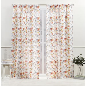 Hattie Sienna Floral Light Filtering Rod Pocket Curtain, 54 in. W x 108 in. L (Set of 2)