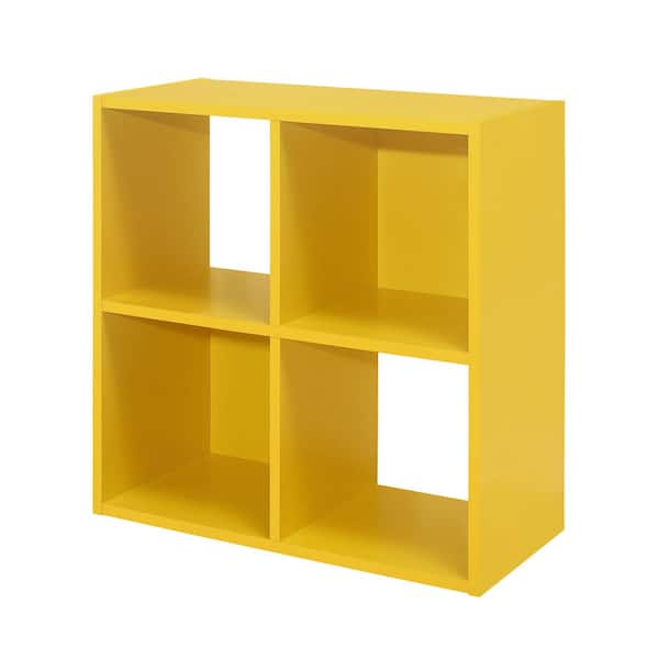 Signature Home SignatureHome Height 24 in. Tall Yellow Finish Wood 4-Cube Shelf Standard Bookcase with Back Panel 2 Closed, 2 Open