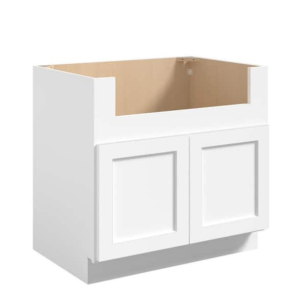 Hausvita 36 in. W x 24 in. D x 34.5 in. H in Shaker White Plywood Ready to Assemble Farm Sink Base Cabinet with 2 Doors