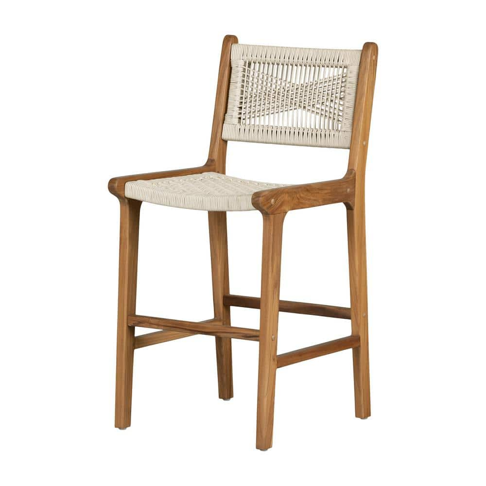 South Shore Balka 25,25 in. Cream and Natural Low Back Wood Bar Stool ...