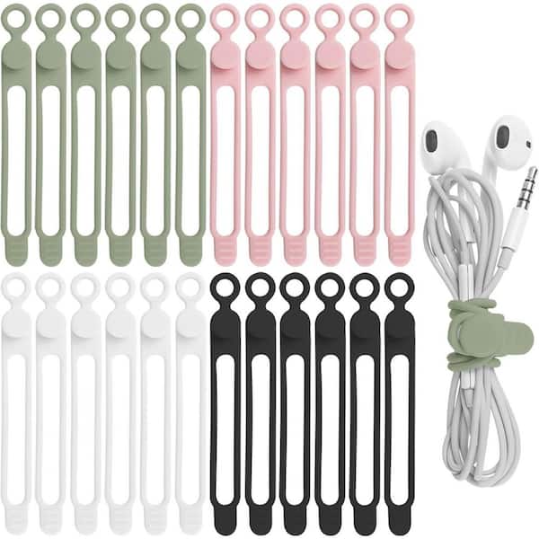 OBJLGEV Silicone Cable Straps Cord Organizer for Bundling Earphone Phone Charger Computer Cords Reusable Ties 4 Colors 24 Pack