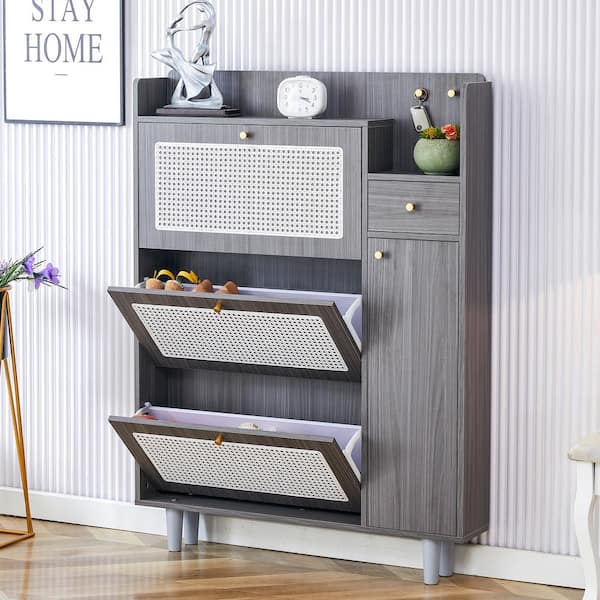 J&E Home Gray 49.6 in. H Shoe Storage Cabinet with Shelves