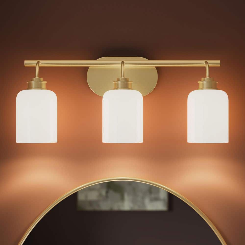 Reines 21.5 In. 3-Light Brushed Gold New Traditional Bath Vanity Light with Opal Glass Shades price history on PriceWatchPro