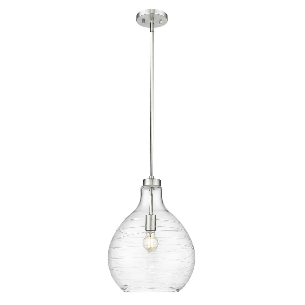 Bon Air 100-Watt 13 in. 1-Light Brushed Nickel Shaded Pendant Light with Cl