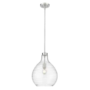 Bon Air 100-Watt 13 in. 1-Light Brushed Nickel Shaded Pendant Light with Clear Glass Shade, No Bulbs Included