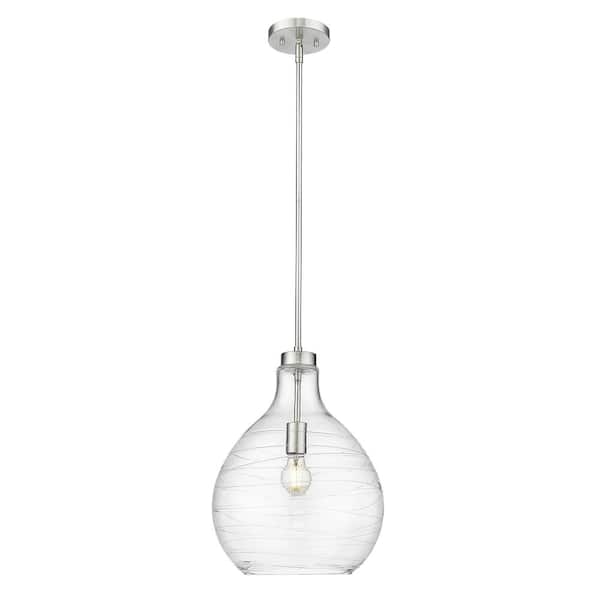 Unbranded Bon Air 100-Watt 13 in. 1-Light Brushed Nickel Shaded Pendant Light with Clear Glass Shade, No Bulbs Included