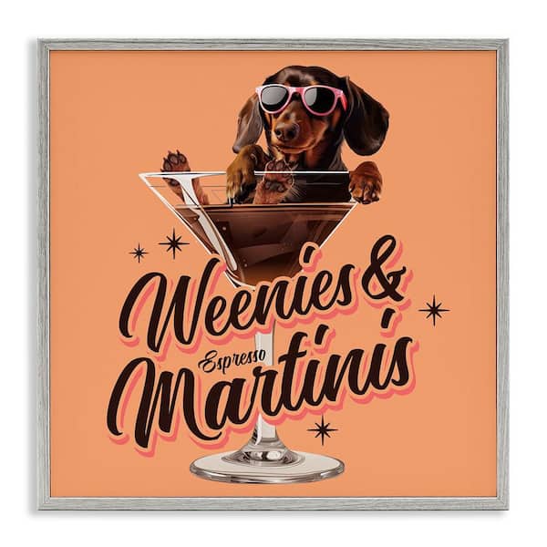 Stupell Industries Weenie's and Espresso Martinis by Jim Baldwin Gray Framed Animal Giclee Art Print 12 in. x 12 in.