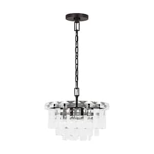 Arden 16.125 in. W x 13 in. H 4-Light Aged Iron Glam Indoor Dimmable Small Chandelier with Textured Glass Panels