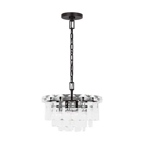 Generation Lighting Arden 16.125 in. W x 13 in. H 4-Light Aged Iron Glam Indoor Dimmable Small Chandelier with Textured Glass Panels