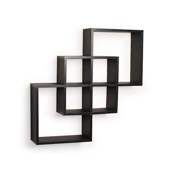 DANYA B Contempo 23.5 in. W x 23.5 in. H Black Laminated MDF Intersecting Squares Decorative Wall Shelf