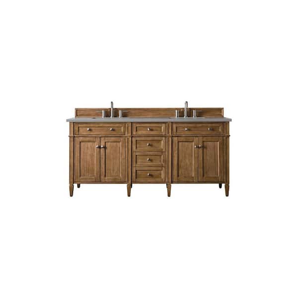 James Martin Vanities Brittany 72.0 in. W x 23.5 in. D x 34 in. H Bathroom Vanity in Saddle Brown with Grey Expo Quartz Top