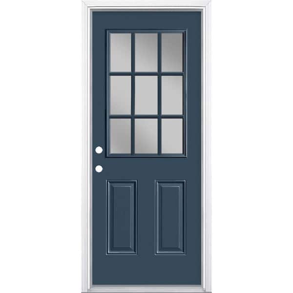 Masonite 32 in. x 80 in. 9 Lite Right-Hand Inswing Painted Steel Prehung Front Exterior Door with Brickmold