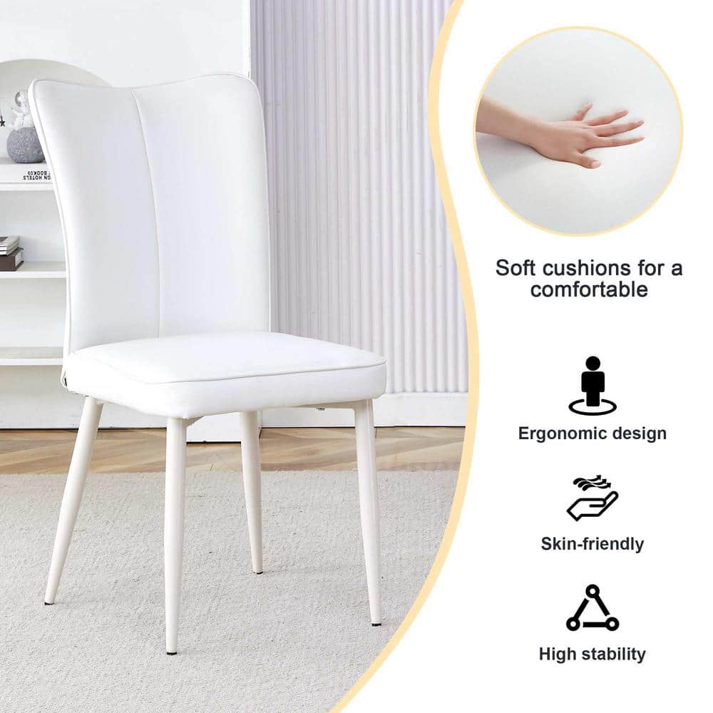 White Faux Leather High Back Armless Dining Chairs with Metal Legs, Set of 4