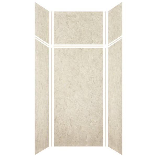 Expressions 36 in. x 36 in. x 96 in. 4-Piece Easy Up Adhesive Alcove Shower Wall Surround in Sea Fog