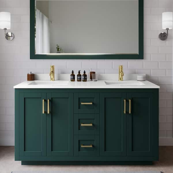 Wyndham Collection Miranda 60 in. W x 22 in. D x 33.75 in. H Double Bath Vanity in Green with White Quartz Top