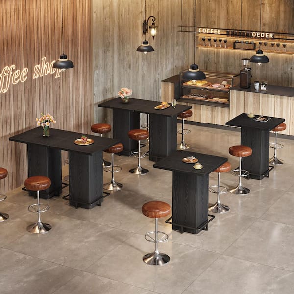 BYBLIGHT Kearsten 39.4 in. H Black Square Bar Table, Wooden Bar