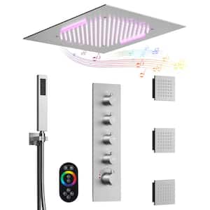 15-Spray 20 in. Ceiling Mount LED Music Dual Shower Head Fixed and Handheld Shower Head and 2.5 GPM in Bruhsed Nickel
