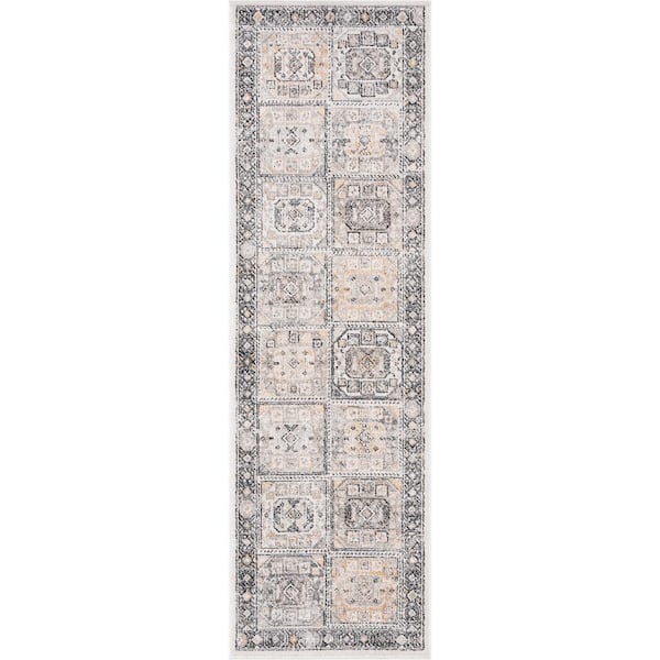 Tayse Rugs Magic Traditional Cream and Gray 2 ft. x 7 ft. Oriental Indoor Runner Rug