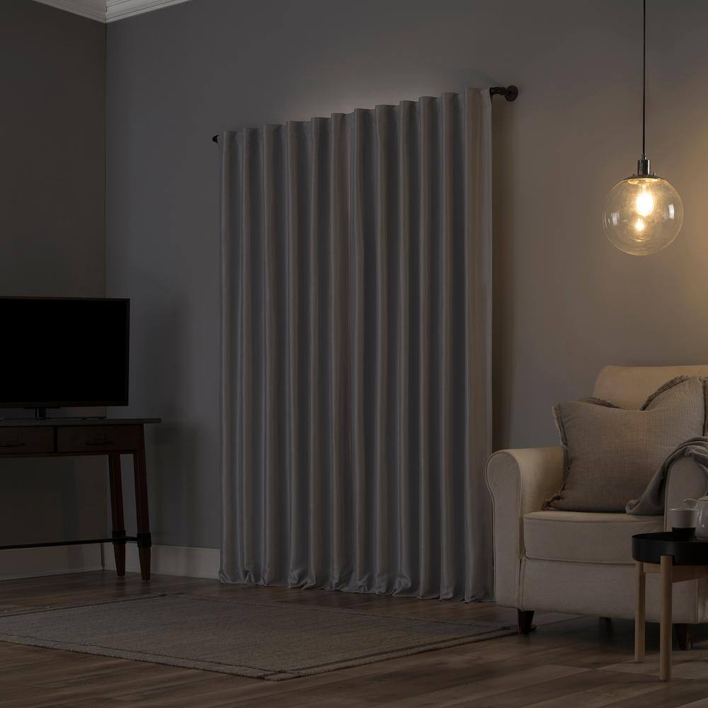 Chrome Gray Faux Silk Blackout Back Tab Curtain Panel
