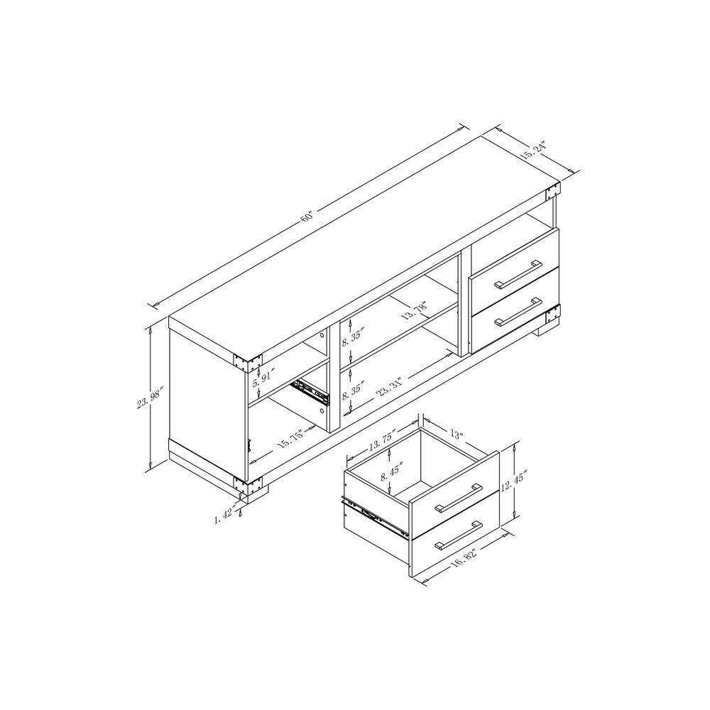 Richmond 60" Brown Wood TV Stand with Drawers and Shelves