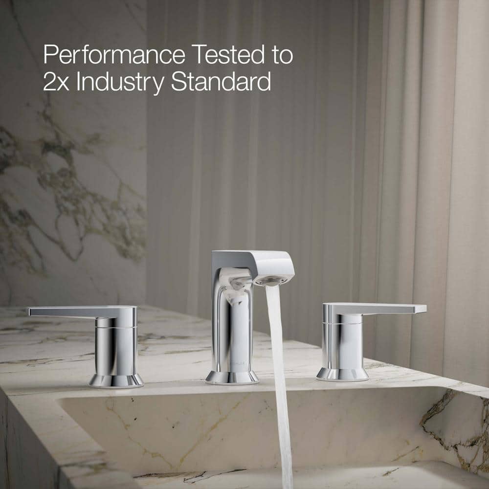 Polished Chrome Minimalist Widespread Bathroom Faucet with Pop-Up Drain