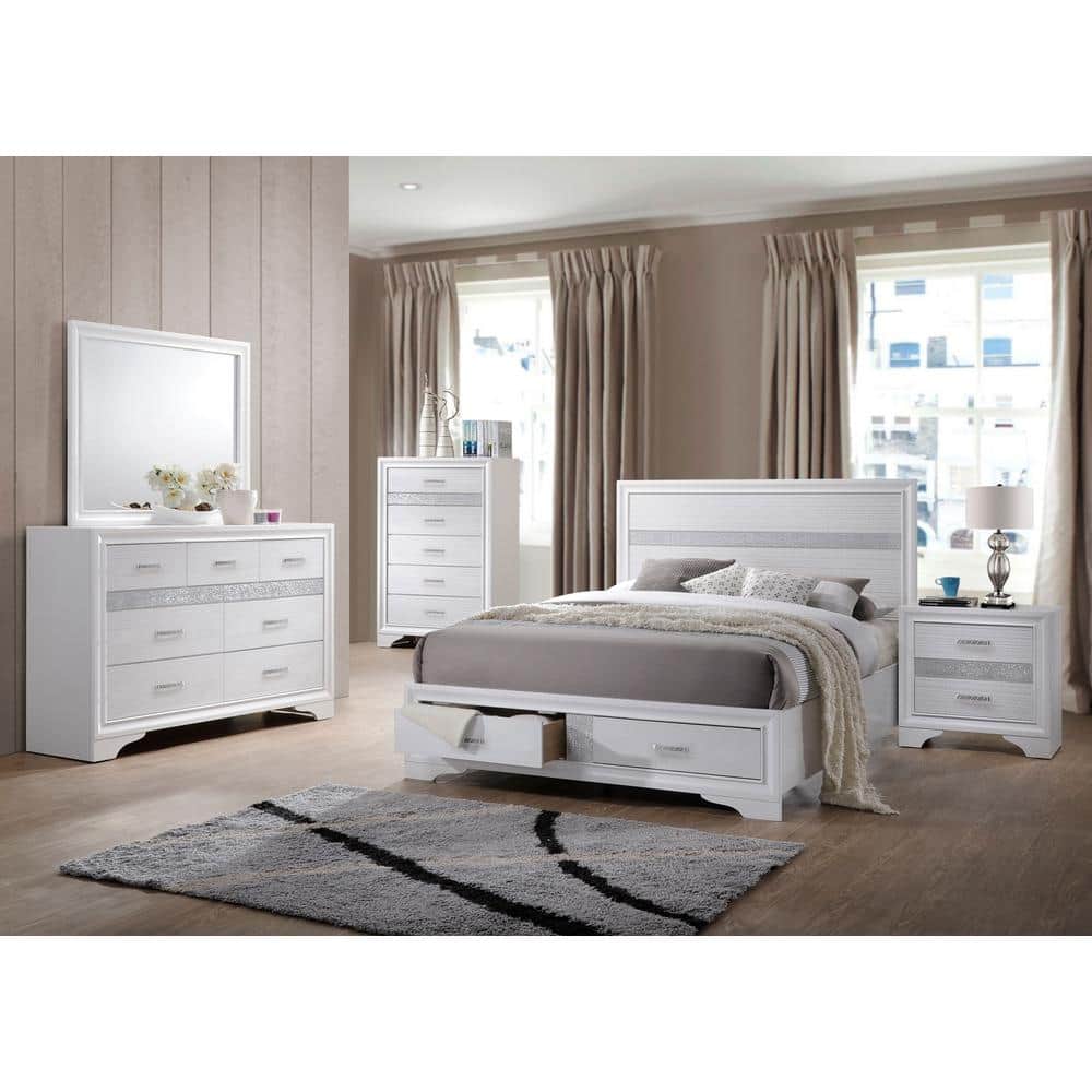 Miranda White Queen Storage Bed with Headboard and 2 Drawers