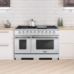 Commercial-Style 48 in. 5.5 cu. ft. Double Oven Gas Range with 8 Italian Burners in Stainless Steel