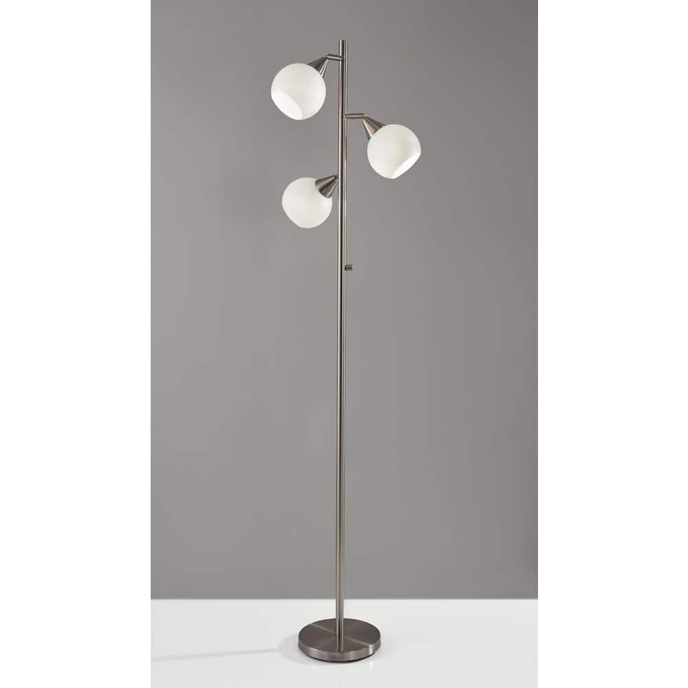 Adjustable White and Brushed Steel Tree Floor Lamp