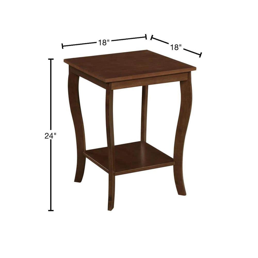 Espresso Brown Wood and Metal Square End Table with Shelf