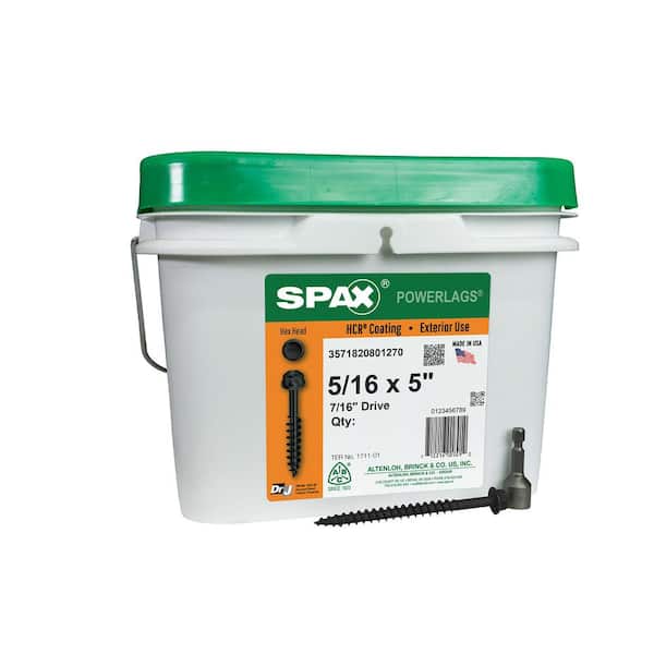 SPAX 5/16 in. x 5 in. Exterior Hex Head Structural Wood Lag Screws Powerlags Hex (250 Each) Bulk Pail Bit Included