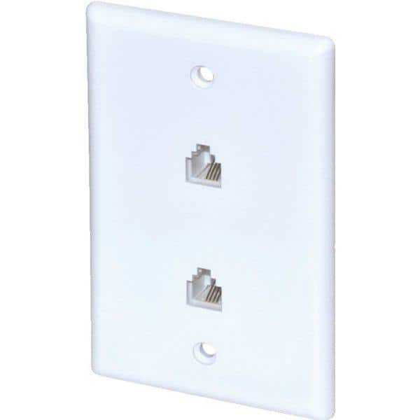 Newhouse Hardware White 1-Gang Telephone Data Jack Wall Plate, 6P4C, for RJ11 Telephone Cables, Double Port (5-Pack)