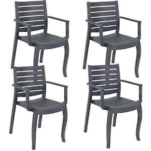 Illias Plastic Outdoor Patio Arm Chair in Gray (Set of 4)