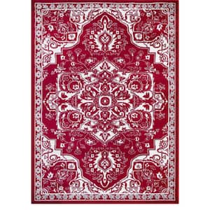 Jefferson Collection Vintage Medallion Red 7 ft. x 9 ft. Area Rug