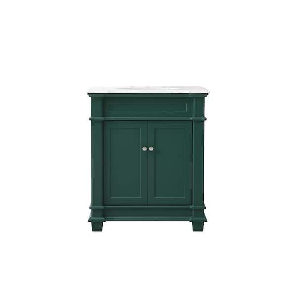 Unbranded Simply Living 30 in. Single Bathroom Vanity in Green with Marble Vanity Top in Carrara White