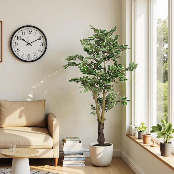 5.75 ft. Green Artificial Ficus Tree in Pot for Home Office, Living Room Decor