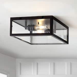 Grayson 12 in. Oil Rubbed Bronze/Clear Metal/Glass LED Flush Mount